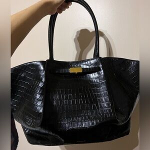 DeMellier The New York Croc Embossed Leather Black Bag